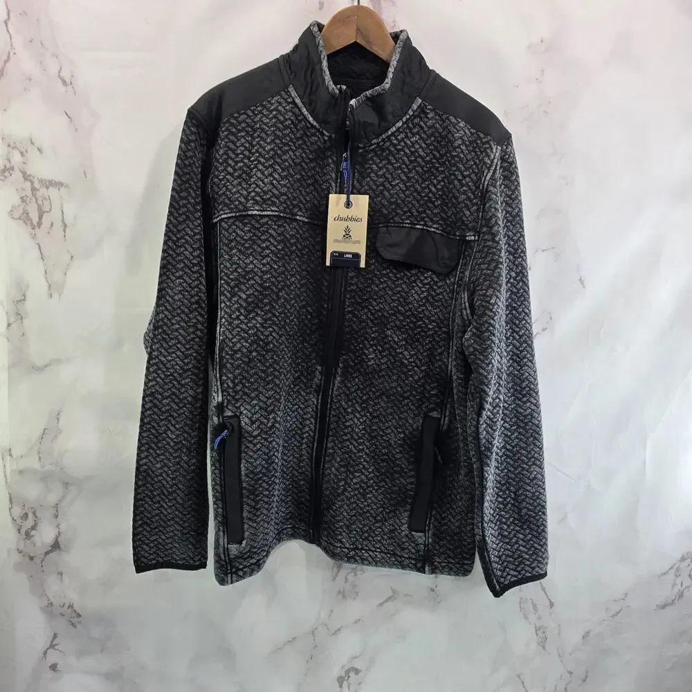 Chubbies Jacket Mens Large Black Gray Full Zip Quilted Back To Basic Moto Acid